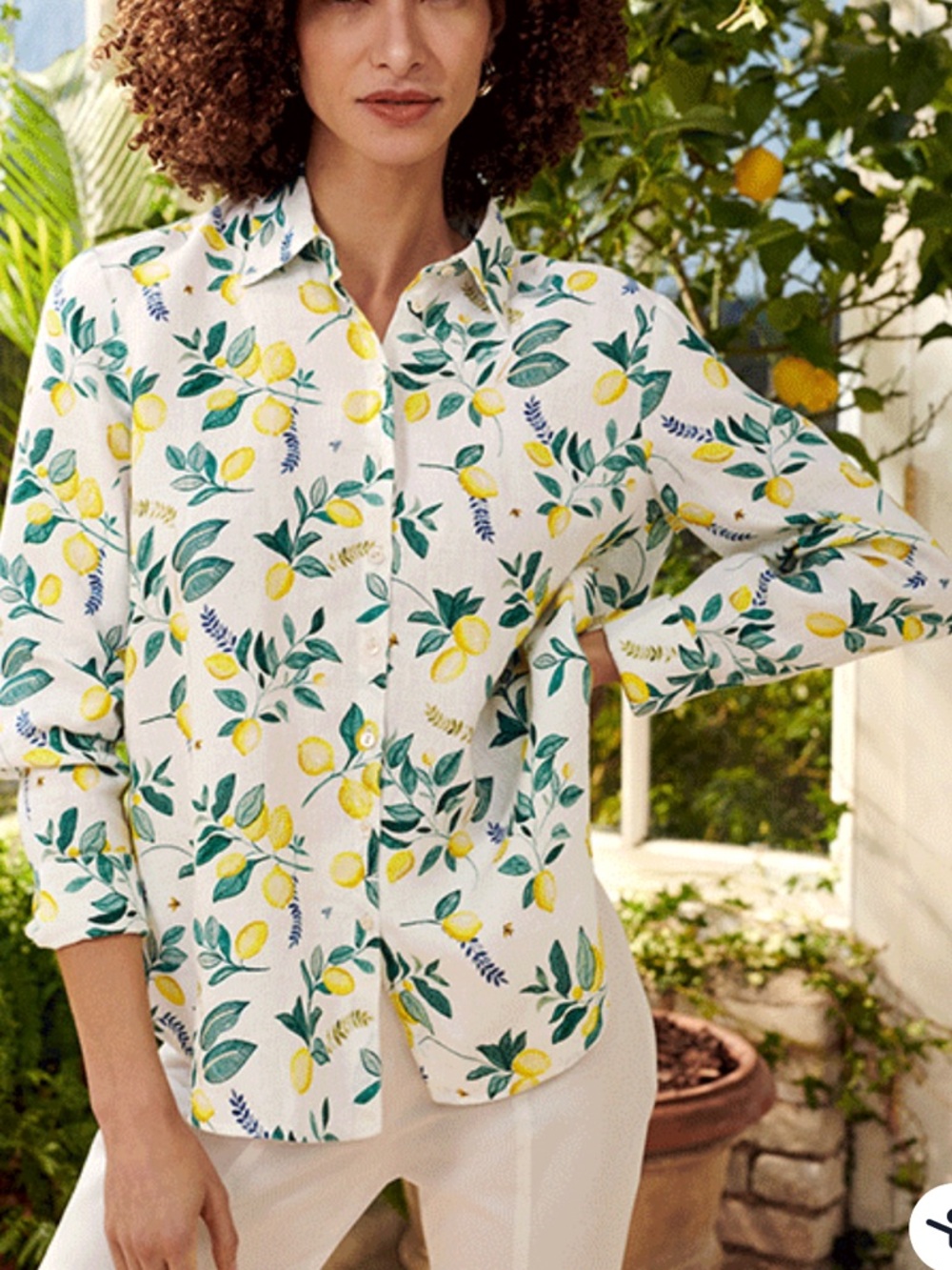 Hobbs London Livia Lemon Print Linen Button Down - Picture 3 of 9